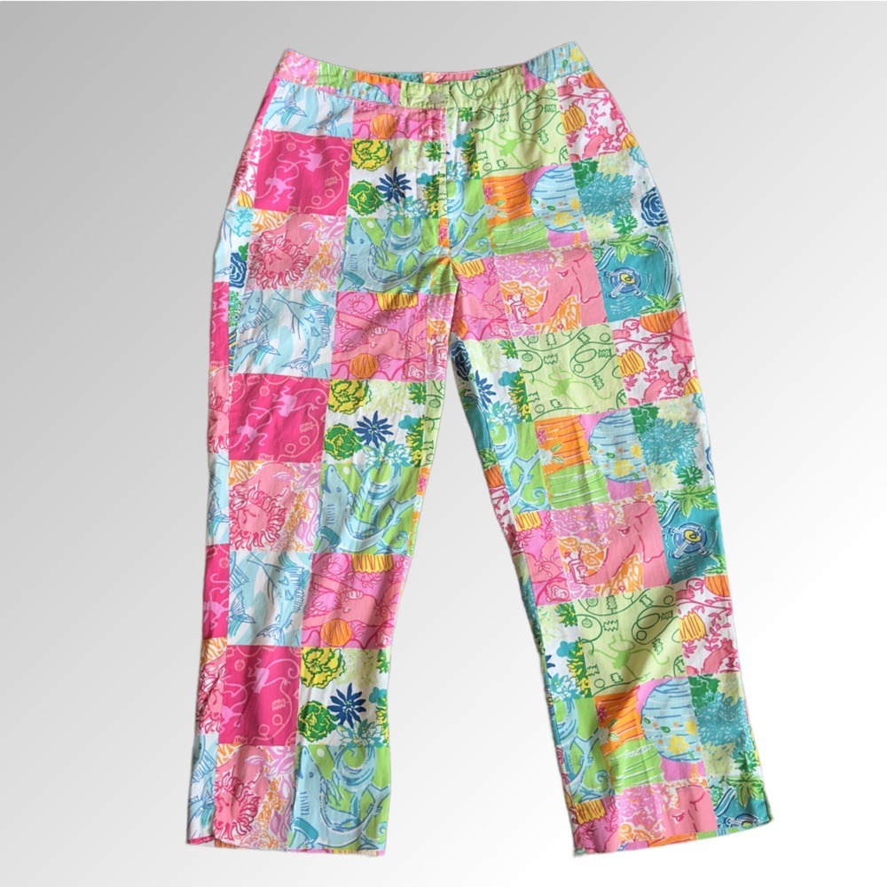 Lilly Pulitzer VTG Pants Women 2 Pink Multi‎ Color Patchwork Coastal Floral